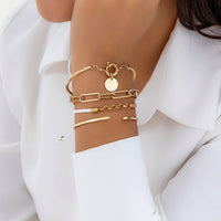 Thumbnail for Chic Layered Knotted String Round Disk Cable Chain Bangle Bracelet Set - ArtGalleryZen