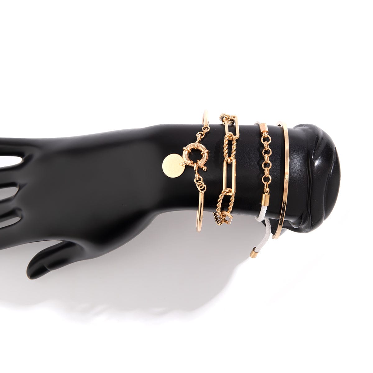 Chic Layered Knotted String Round Disk Cable Chain Bangle Bracelet Set - ArtGalleryZen