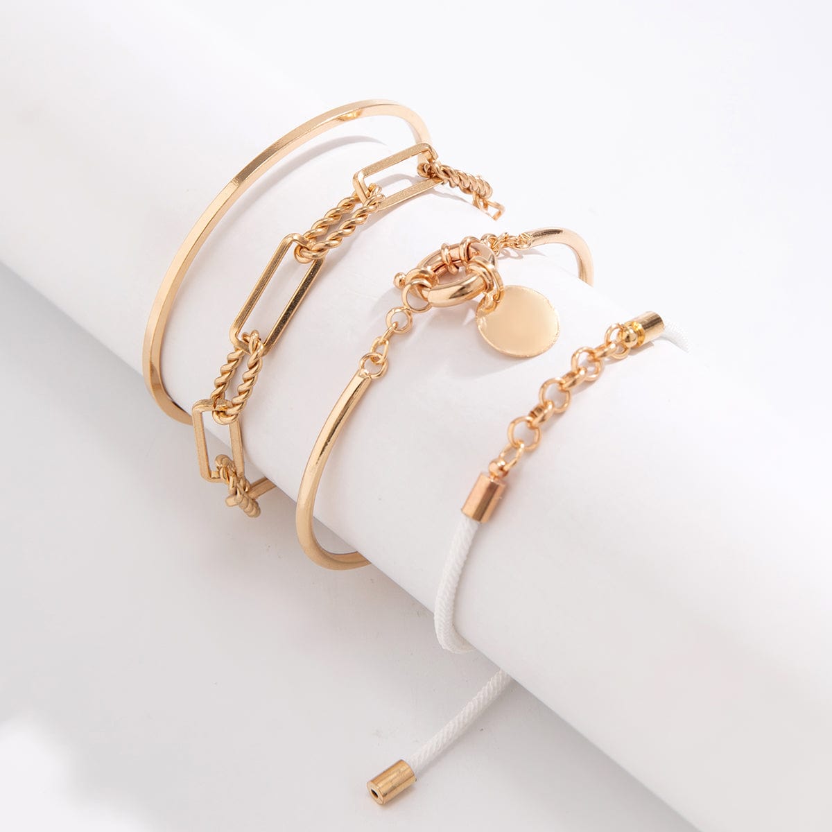 Chic Layered Knotted String Round Disk Cable Chain Bangle Bracelet Set - ArtGalleryZen