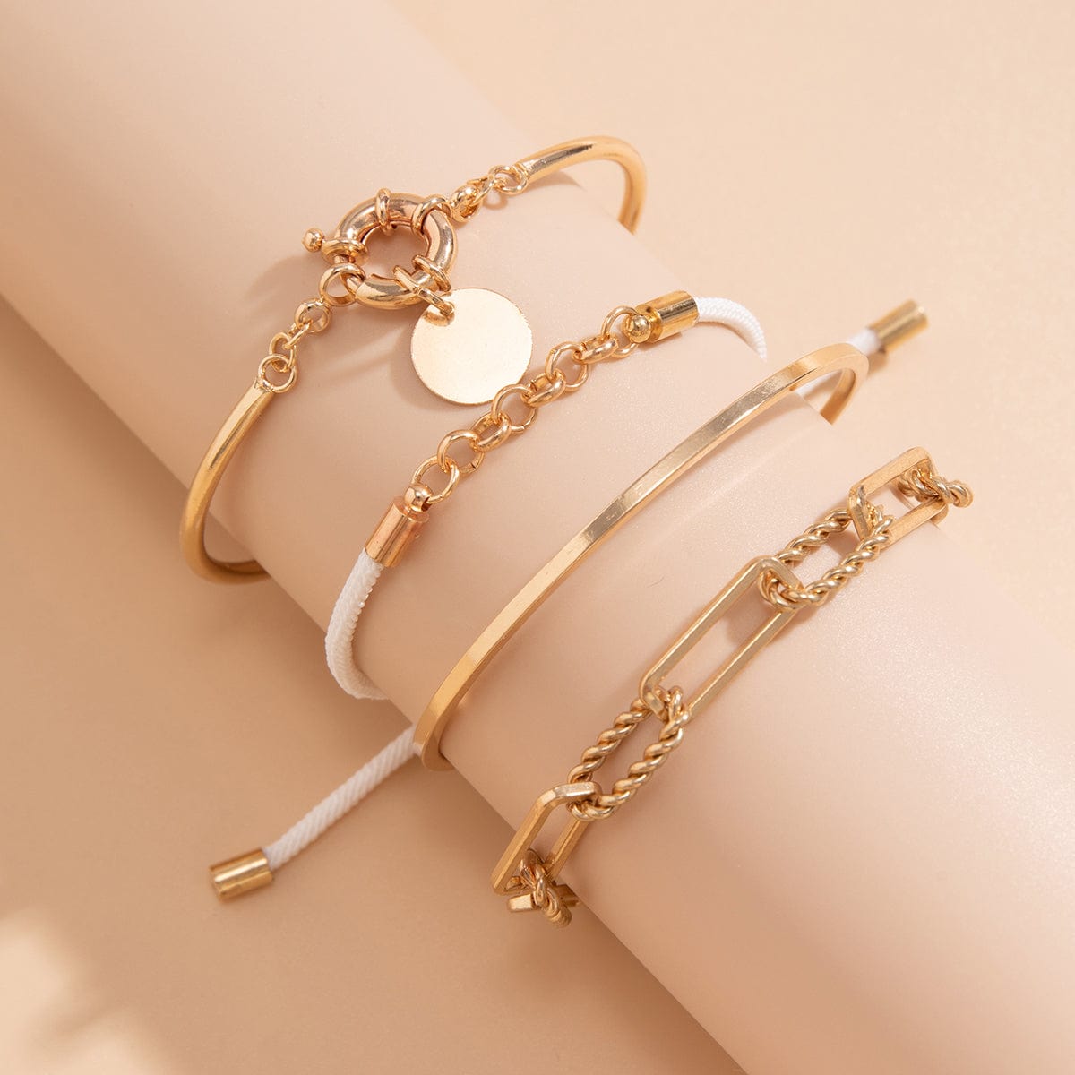 Chic Layered Knotted String Round Disk Cable Chain Bangle Bracelet Set - ArtGalleryZen