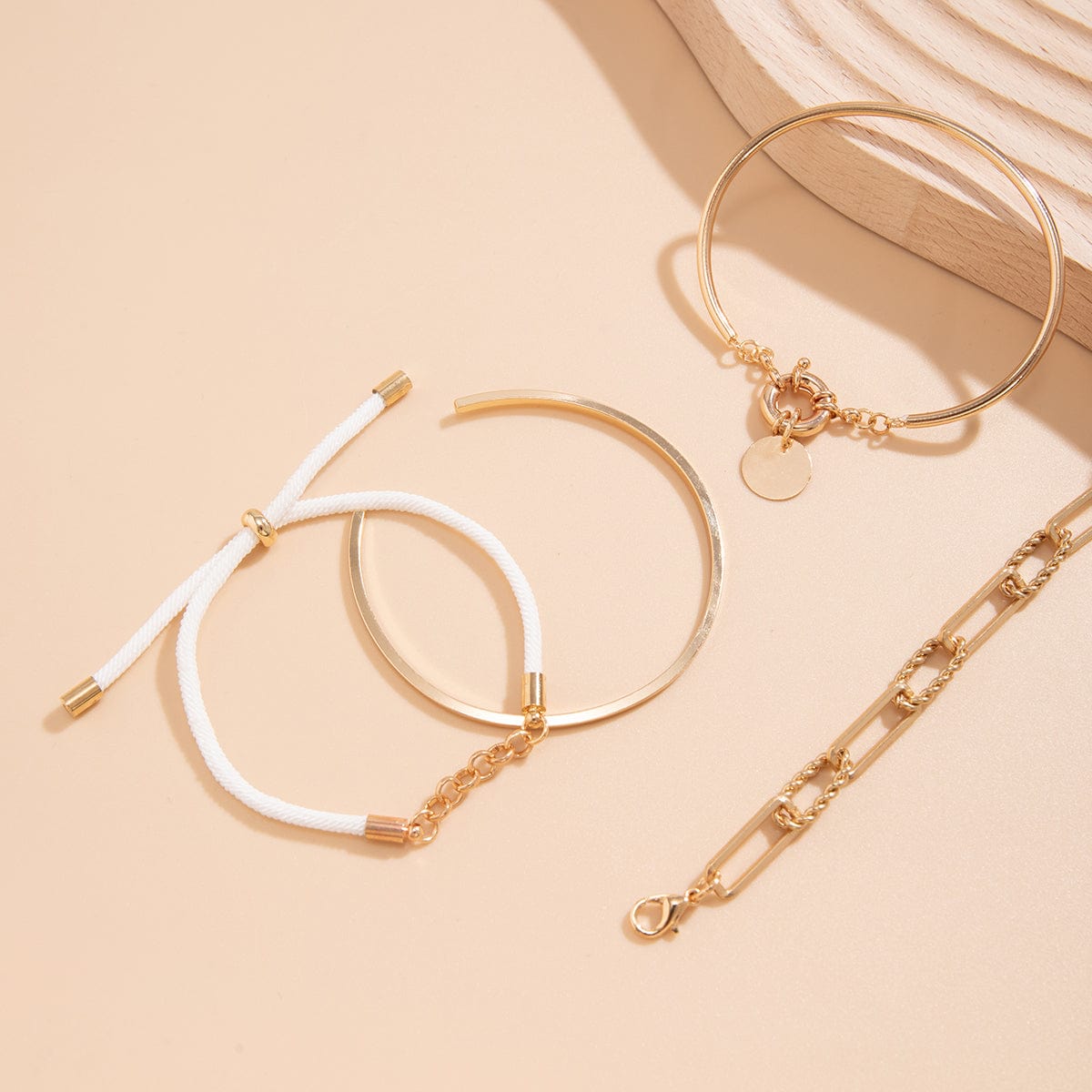 Chic Layered Knotted String Round Disk Cable Chain Bangle Bracelet Set - ArtGalleryZen