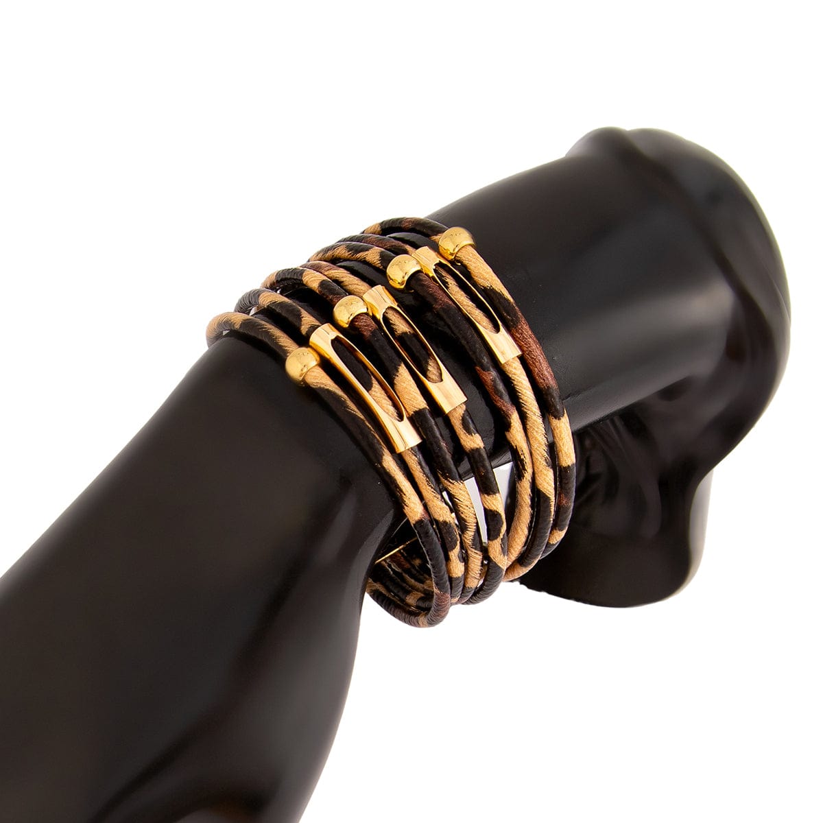 Chic Layered Leopard Print PU Leather String Magnetic Bracelet