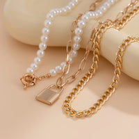 Thumbnail for Chic Layered Lock Pendant Pearl Chain Necklace Set