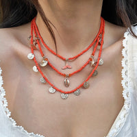 Thumbnail for Chic Layered Mermaid Shell Starfish Tassel Seed Bead Necklace Set - ArtGalleryZen
