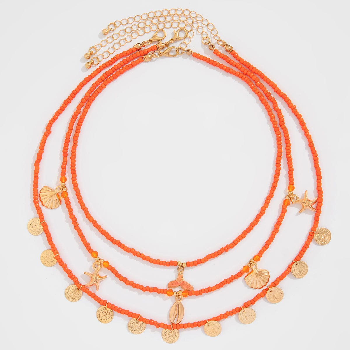 Chic Layered Mermaid Shell Starfish Tassel Seed Bead Necklace Set