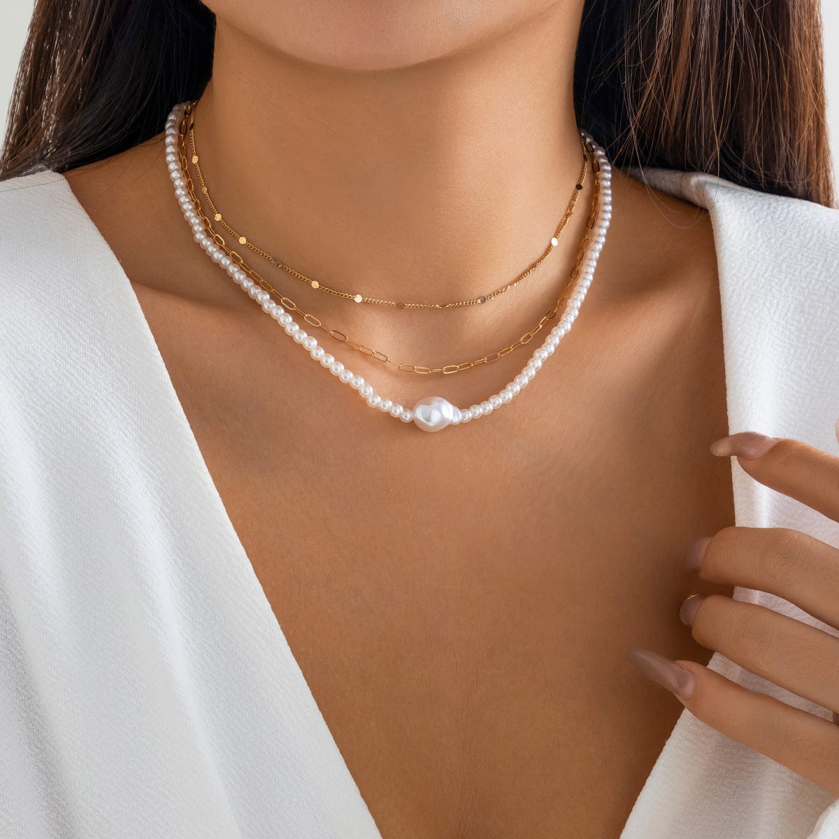 Chic Layered Pearl Chain Necklace Set - ArtGalleryZen