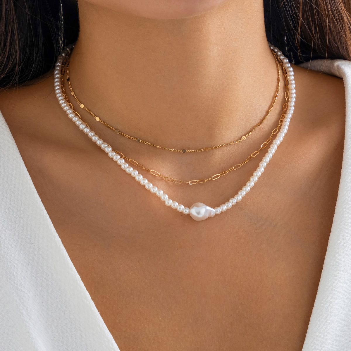 Chic Layered Pearl Chain Necklace Set - ArtGalleryZen