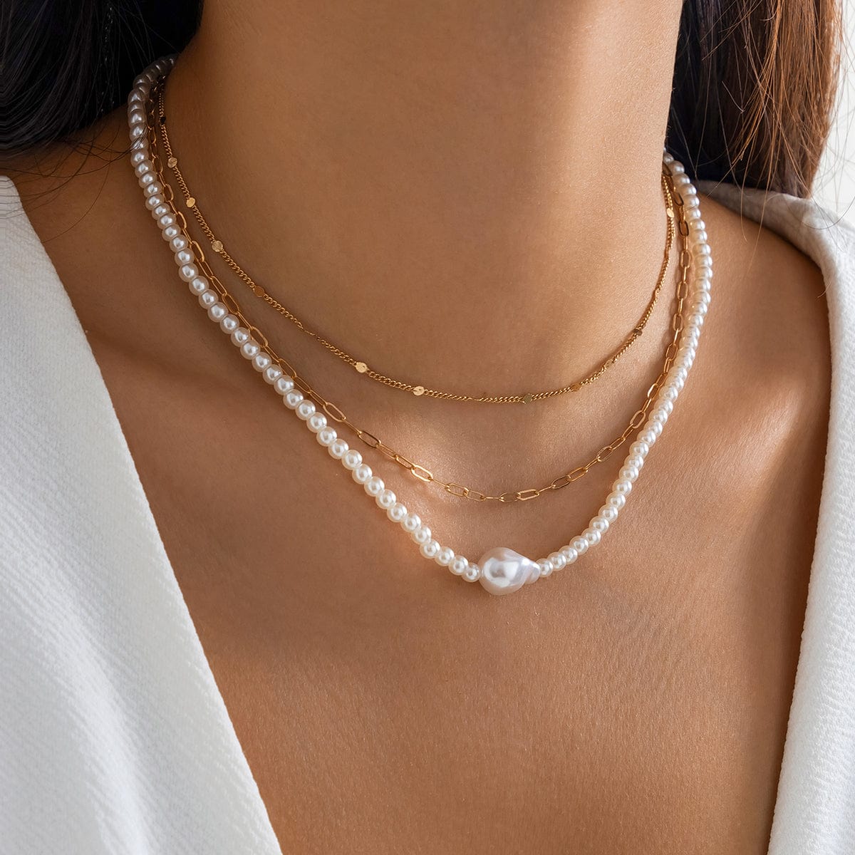 Chic Layered Pearl Chain Necklace Set - ArtGalleryZen