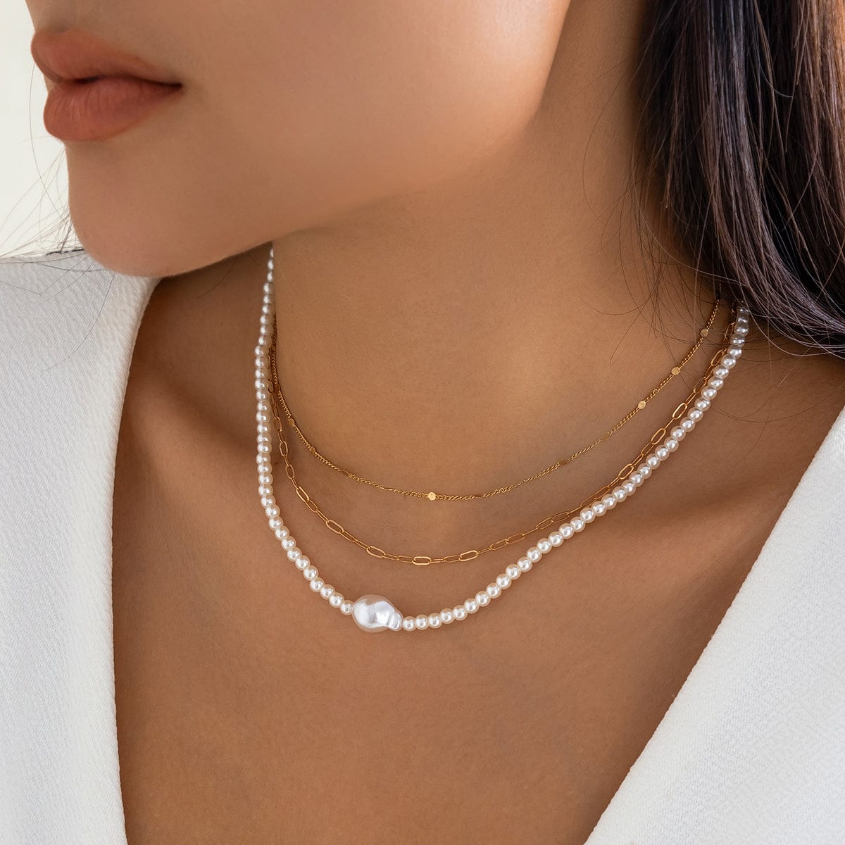 Chic Layered Pearl Chain Necklace Set - ArtGalleryZen