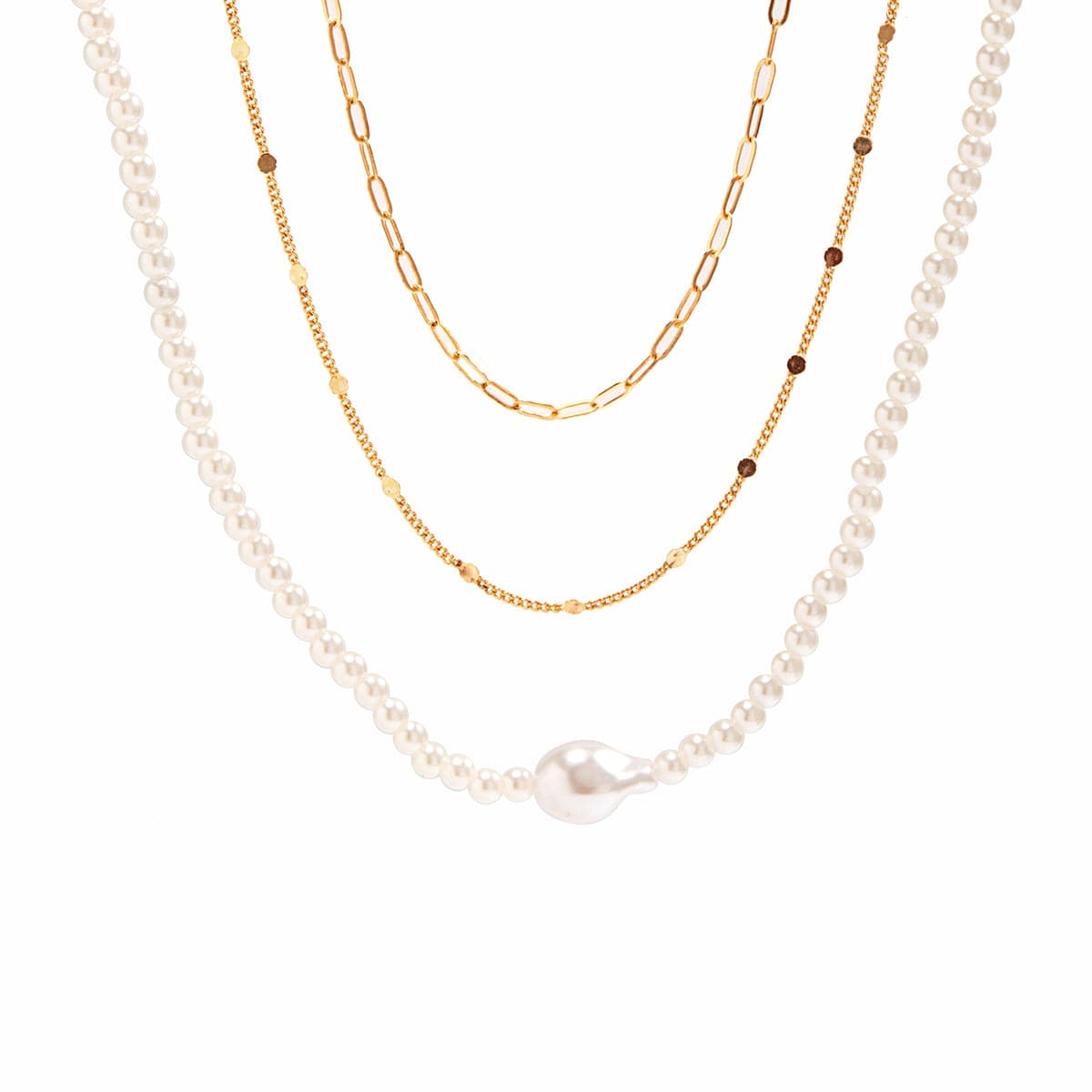 Chic Layered Pearl Chain Necklace Set - ArtGalleryZen