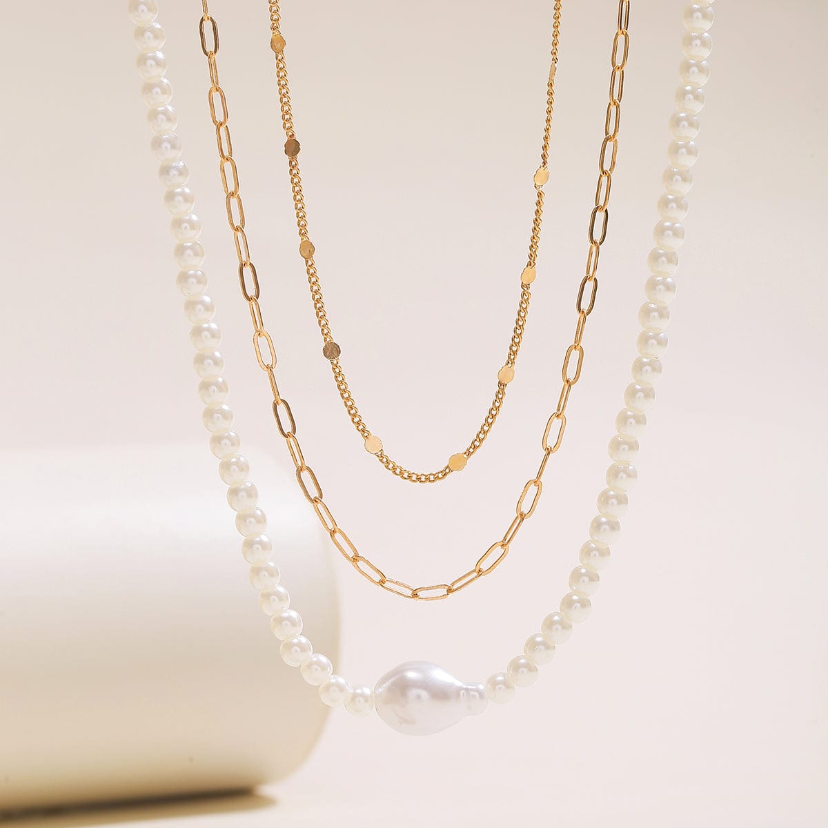 Chic Layered Pearl Chain Necklace Set - ArtGalleryZen