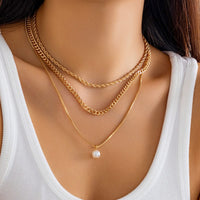 Thumbnail for Chic Layered Pearl Pendant Curb Chain Necklace Set - ArtGalleryZen