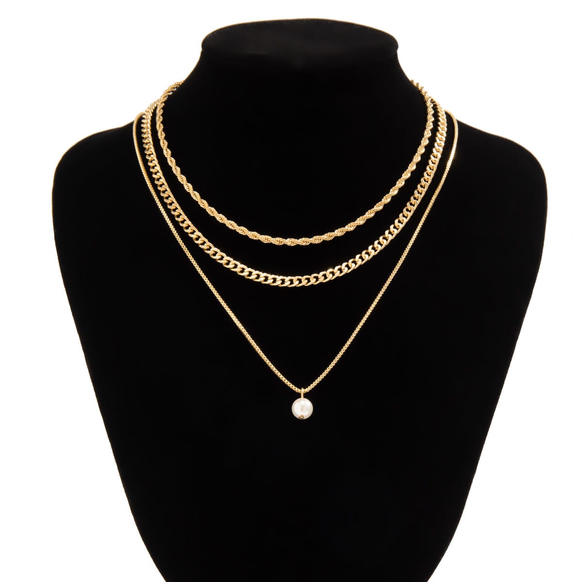 Chic Layered Pearl Pendant Curb Chain Necklace Set - ArtGalleryZen