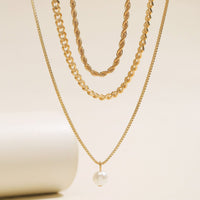 Thumbnail for Chic Layered Pearl Pendant Curb Chain Necklace Set - ArtGalleryZen