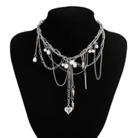 Thumbnail for Chic Layered Pearl Rivet Tassel Heart Pendant Cable Chain Y Necklace - ArtGalleryZen