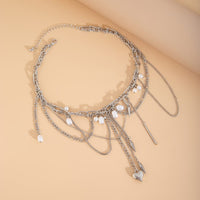 Thumbnail for Chic Layered Pearl Rivet Tassel Heart Pendant Cable Chain Y Necklace