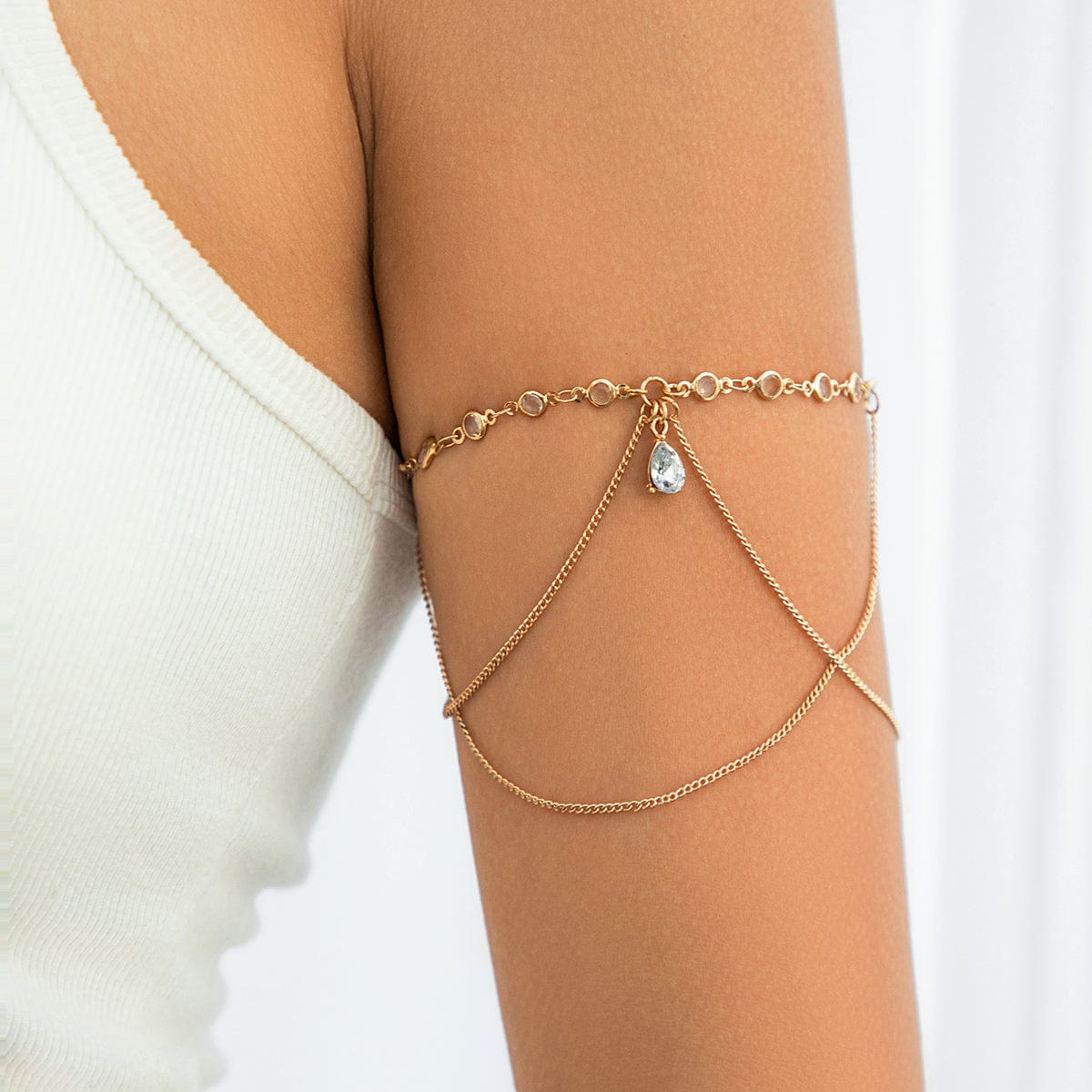 Chic Layered Rhinestone Charm Crystal Inlaid Saturn Arm Chain