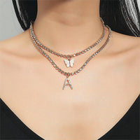 Thumbnail for Chic Layered Rhinestone Inlaid Butterfly Initial Letter Pendant Choker Necklace Set - ArtGalleryZen
