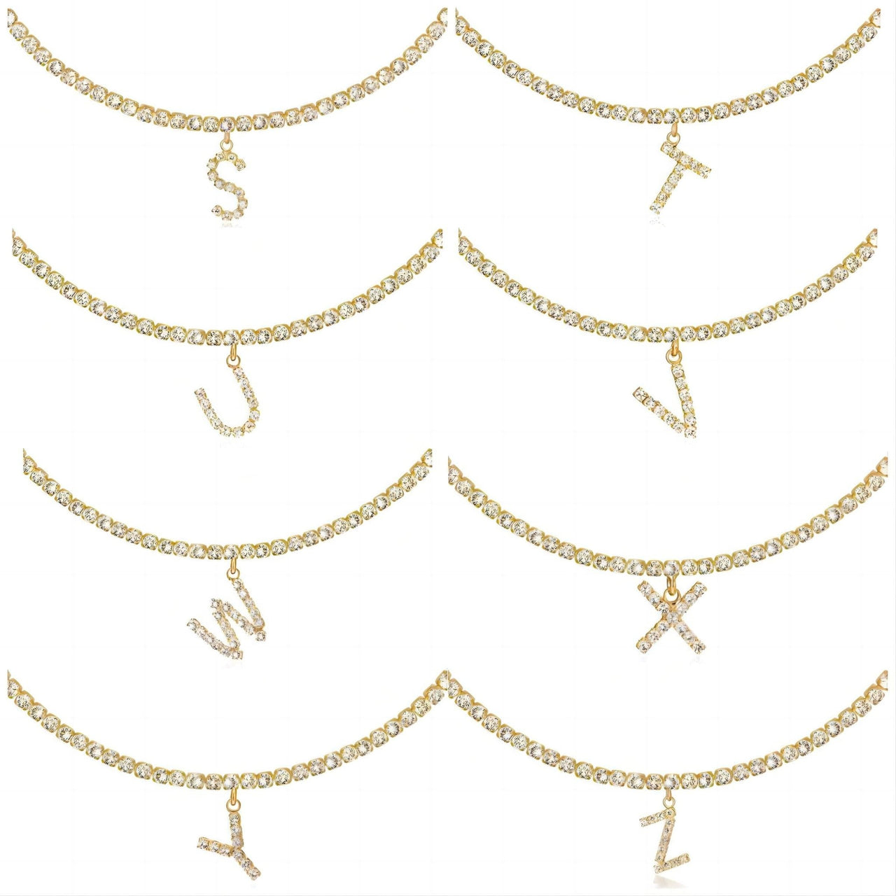 Chic Layered Rhinestone Inlaid Butterfly Initial Letter Pendant Choker Necklace Set - ArtGalleryZen