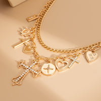 Thumbnail for Chic Layered Rhinestone Inlaid Cross Heart Pendant Necklace