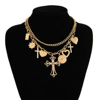Thumbnail for Chic Layered Rhinestone Inlaid Cross Heart Pendant Necklace