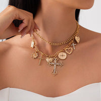 Thumbnail for Chic Layered Rhinestone Inlaid Cross Heart Pendant Necklace