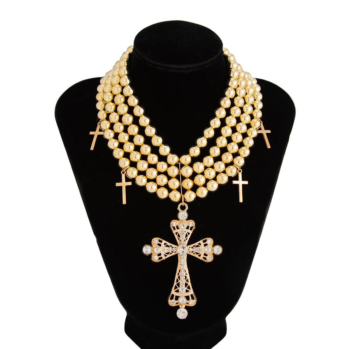 Chic Layered Rhinestone Inlaid Cross Pendant Ball Chain Necklace - ArtGalleryZen