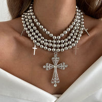 Thumbnail for Chic Layered Rhinestone Inlaid Cross Pendant Ball Chain Necklace - ArtGalleryZen