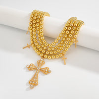 Thumbnail for Chic Layered Rhinestone Inlaid Cross Pendant Ball Chain Necklace - ArtGalleryZen