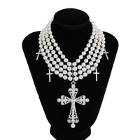 Thumbnail for Chic Layered Rhinestone Inlaid Cross Pendant Ball Chain Necklace - ArtGalleryZen