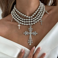 Thumbnail for Chic Layered Rhinestone Inlaid Cross Pendant Ball Chain Necklace - ArtGalleryZen