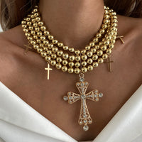 Thumbnail for Chic Layered Rhinestone Inlaid Cross Pendant Ball Chain Necklace - ArtGalleryZen