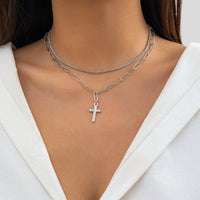 Thumbnail for Chic Layered Rhinestone Inlaid Cross Pendant Cable Chain Necklace Set - ArtGalleryZen