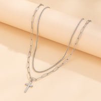 Thumbnail for Chic Layered Rhinestone Inlaid Cross Pendant Cable Chain Necklace Set - ArtGalleryZen