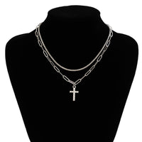 Thumbnail for Chic Layered Rhinestone Inlaid Cross Pendant Cable Chain Necklace Set - ArtGalleryZen