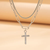 Thumbnail for Chic Layered Rhinestone Inlaid Cross Pendant Cable Chain Necklace Set - ArtGalleryZen