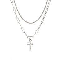 Thumbnail for Chic Layered Rhinestone Inlaid Cross Pendant Cable Chain Necklace Set - ArtGalleryZen