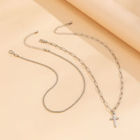 Thumbnail for Chic Layered Rhinestone Inlaid Cross Pendant Cable Chain Necklace Set - ArtGalleryZen