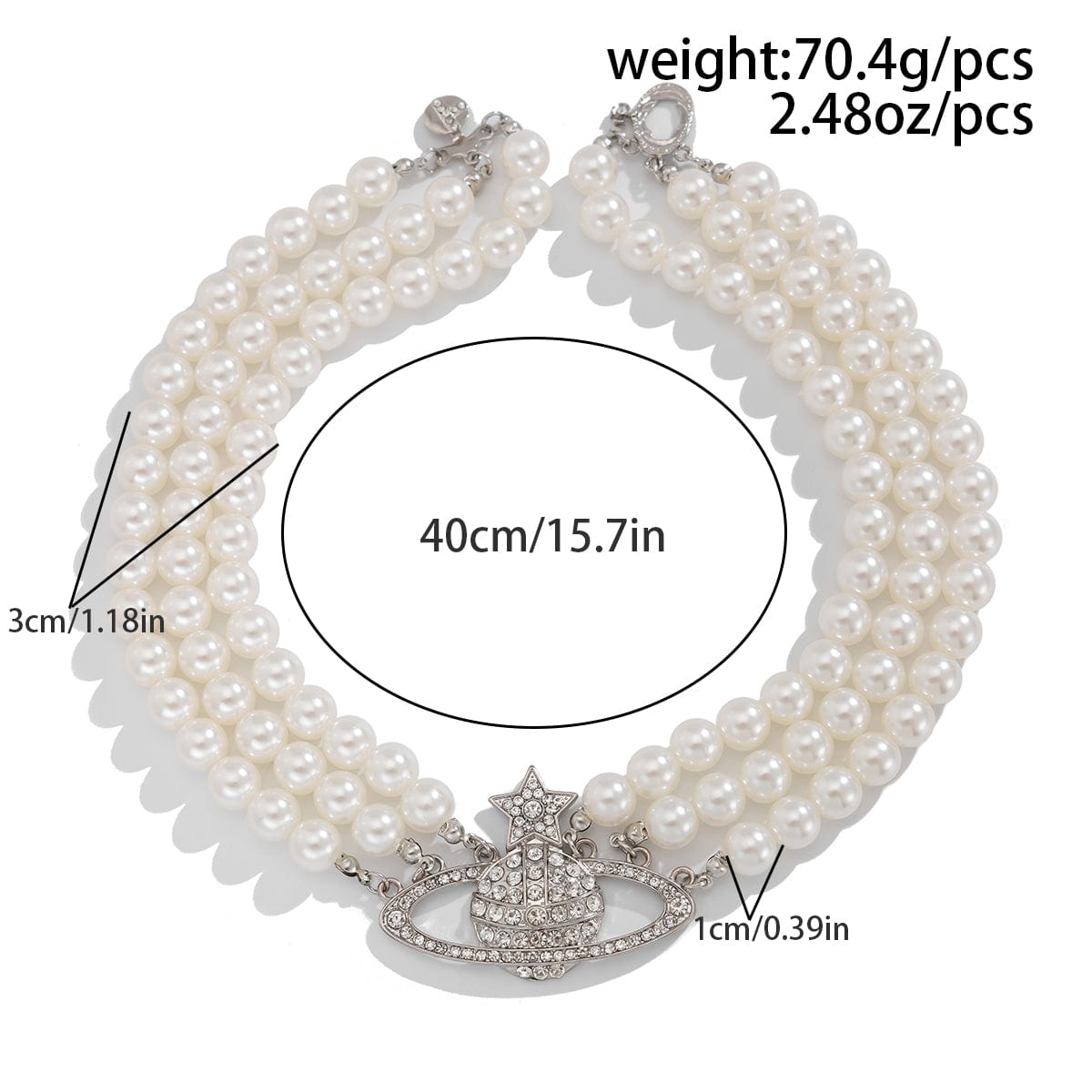 Chic Layered Rhinestone Inlaid Saturn Charm Pearl Chain Choker Necklace - ArtGalleryZen
