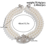 Thumbnail for Chic Layered Rhinestone Inlaid Saturn Charm Pearl Chain Choker Necklace - ArtGalleryZen