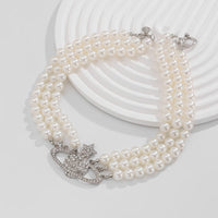 Thumbnail for Chic Layered Rhinestone Inlaid Saturn Charm Pearl Chain Choker Necklace