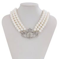 Thumbnail for Chic Layered Rhinestone Inlaid Saturn Charm Pearl Chain Choker Necklace