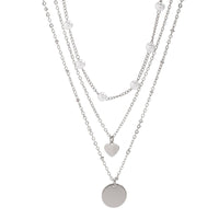 Thumbnail for Chic Layered Round Disk Heart Pendant Pearl Chain Necklace Set - ArtGalleryZen