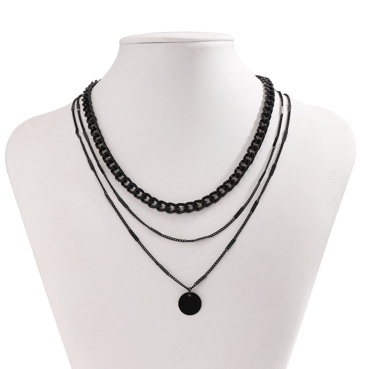 Chic Layered Round Disk Pendant Curb Chain Necklace Set - ArtGalleryZen