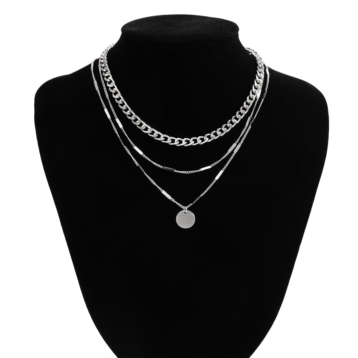 Chic Layered Round Disk Pendant Curb Chain Necklace Set - ArtGalleryZen