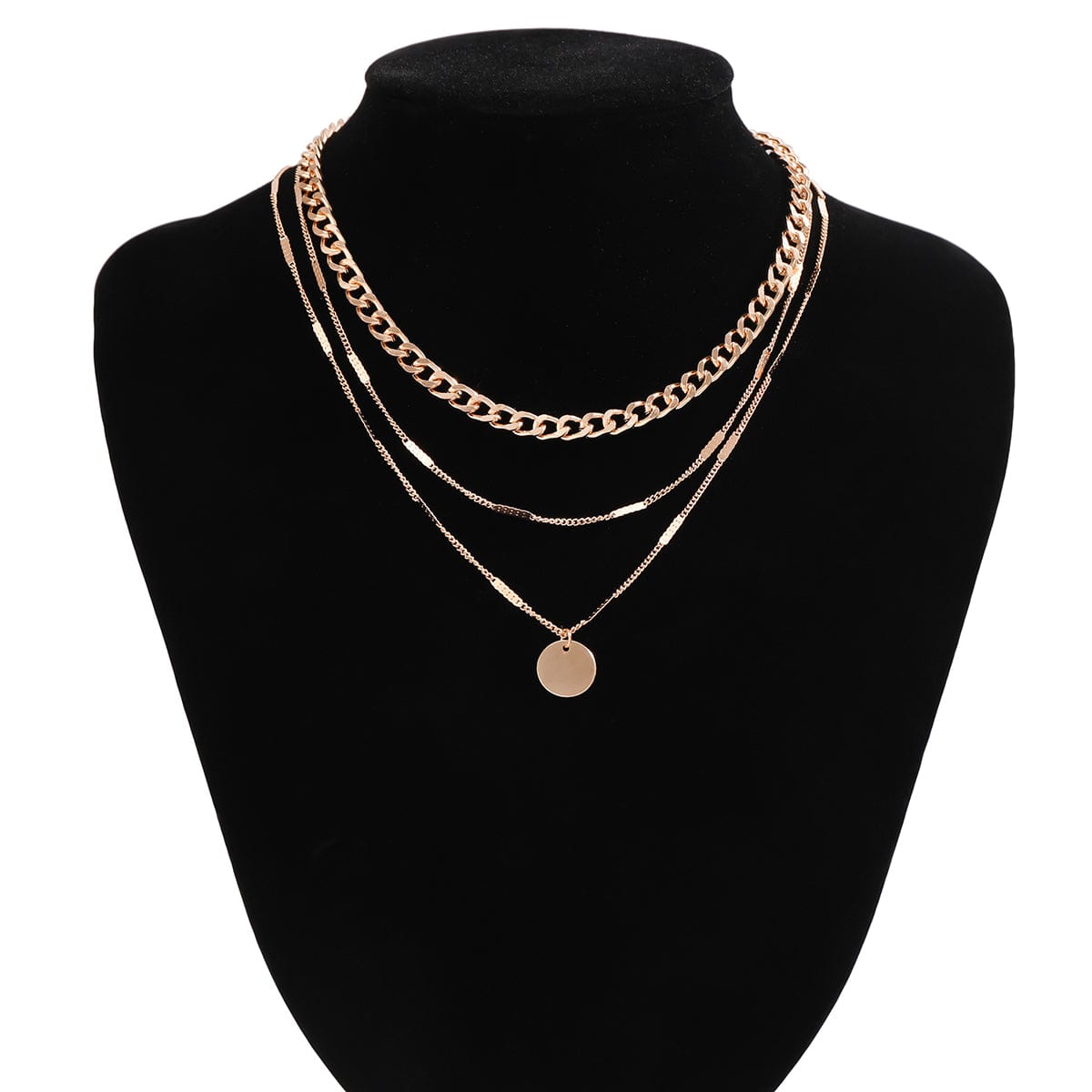 Chic Layered Round Disk Pendant Curb Chain Necklace Set - ArtGalleryZen