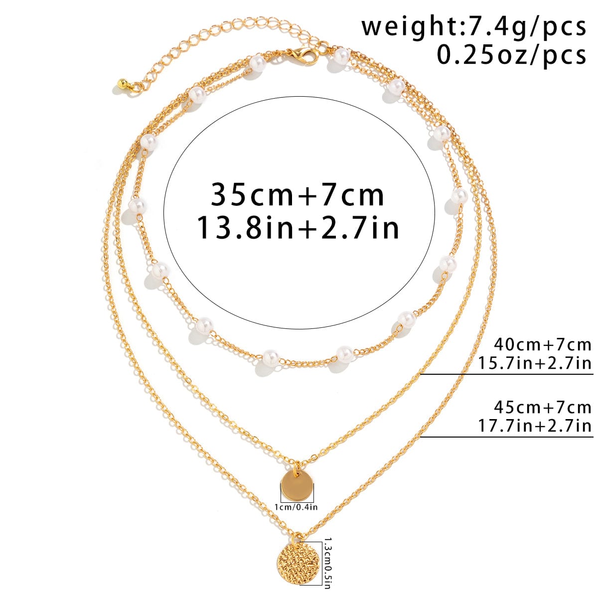 Chic Layered Round Disk Pendant Pearl Chain Necklace Set - ArtGalleryZen