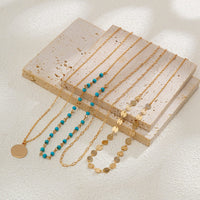 Thumbnail for Chic Layered Round Disk Pendant Turquoise Chain Necklace Set - ArtGalleryZen