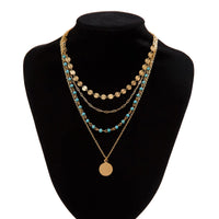 Thumbnail for Chic Layered Round Disk Pendant Turquoise Chain Necklace Set