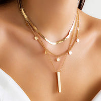 Thumbnail for Chic Layered Sequins Tassel Bar Pendant Snake Chain Necklace Set - ArtGalleryZen